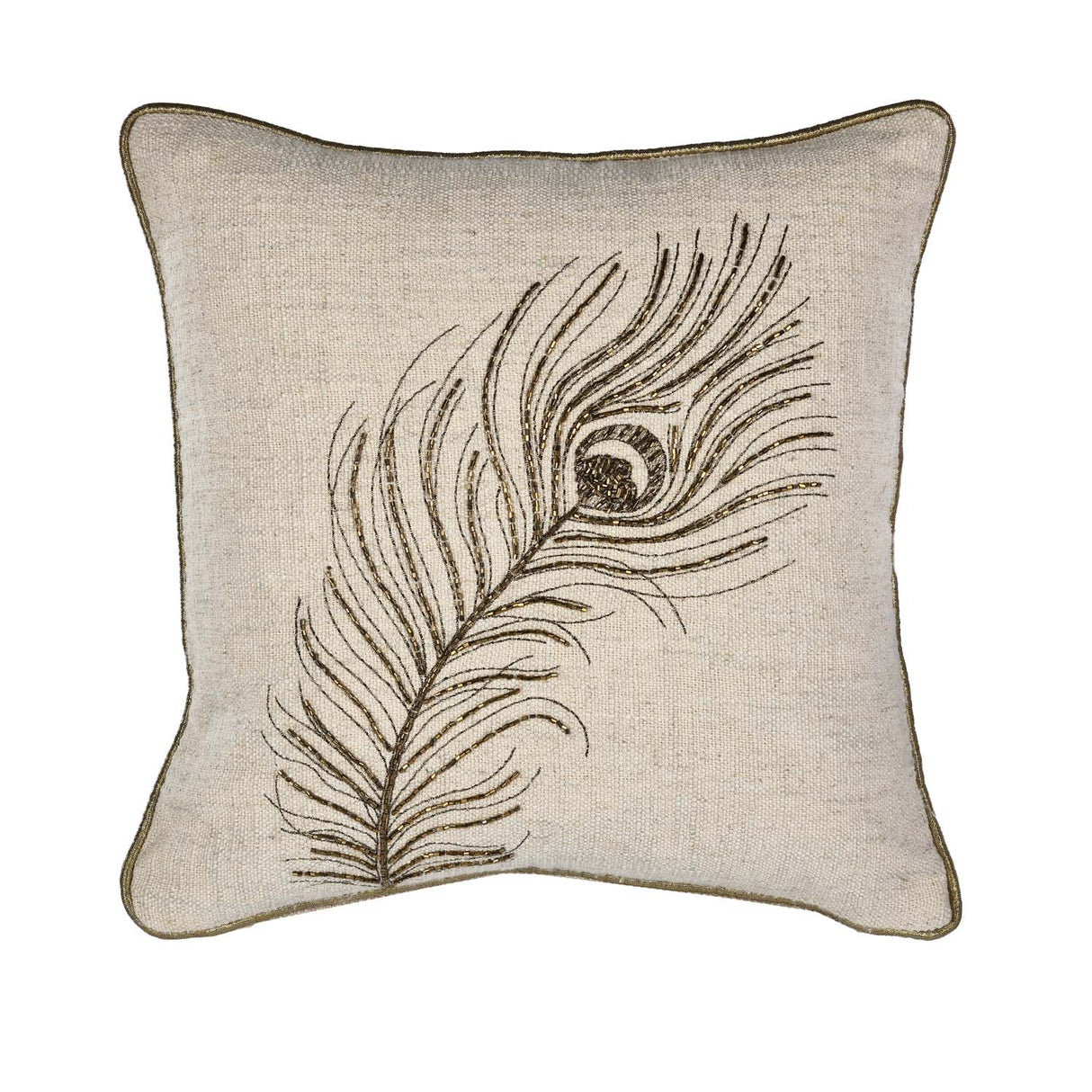 Moorpankh Pattern Fabric Cushion Cover- Beige and Gold