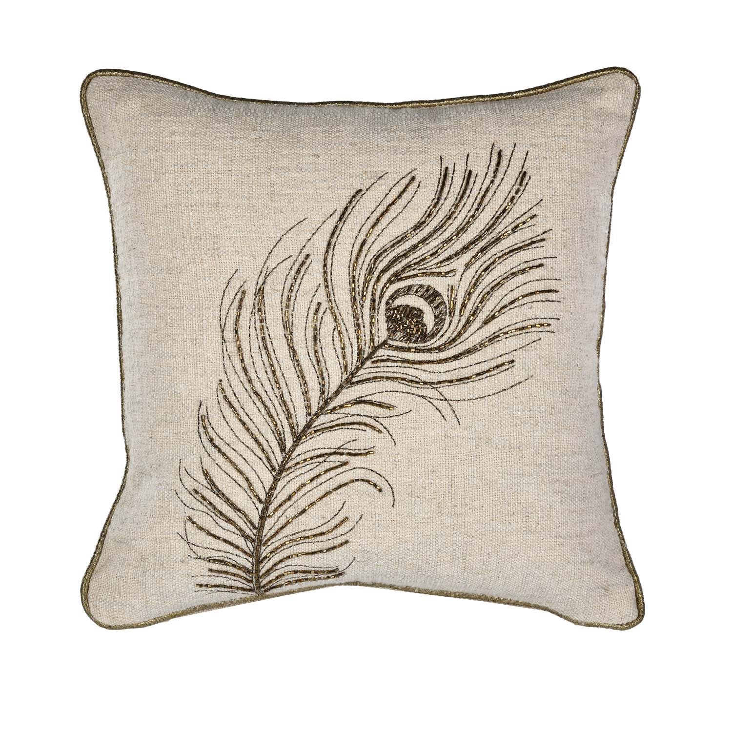 Moorpankh Pattern Fabric Cushion Cover- Beige and Gold