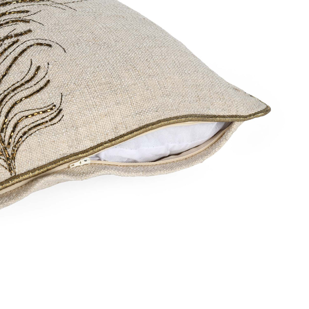 Moorpankh Pattern Fabric Cushion Cover- Beige and Gold