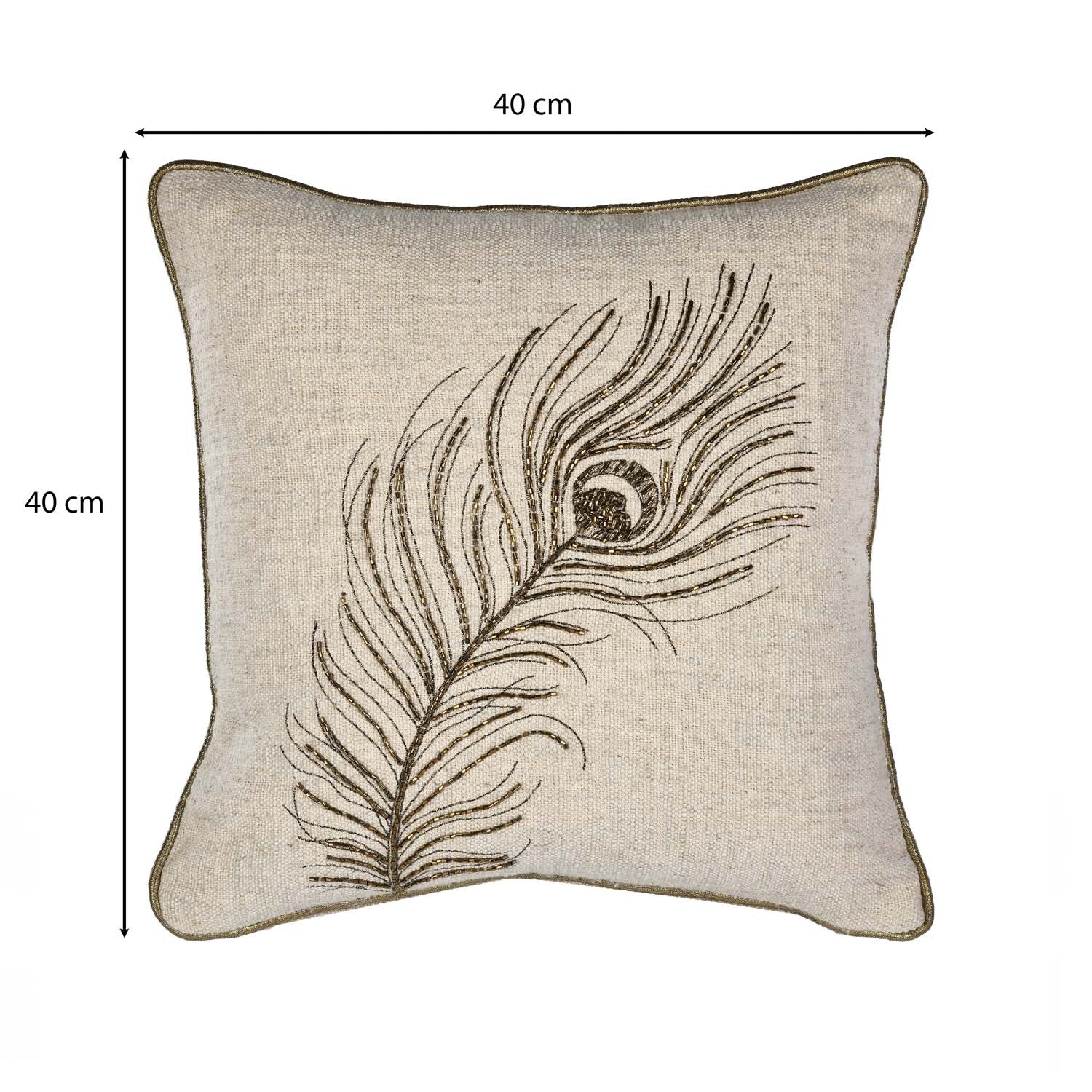 Moorpankh Pattern Fabric Cushion Cover- Beige and Gold