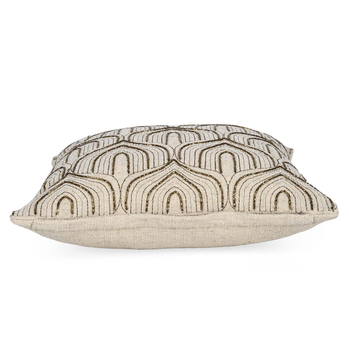 Arch Shaped Pattern Fabric Cushion Cover- Beige and Gold