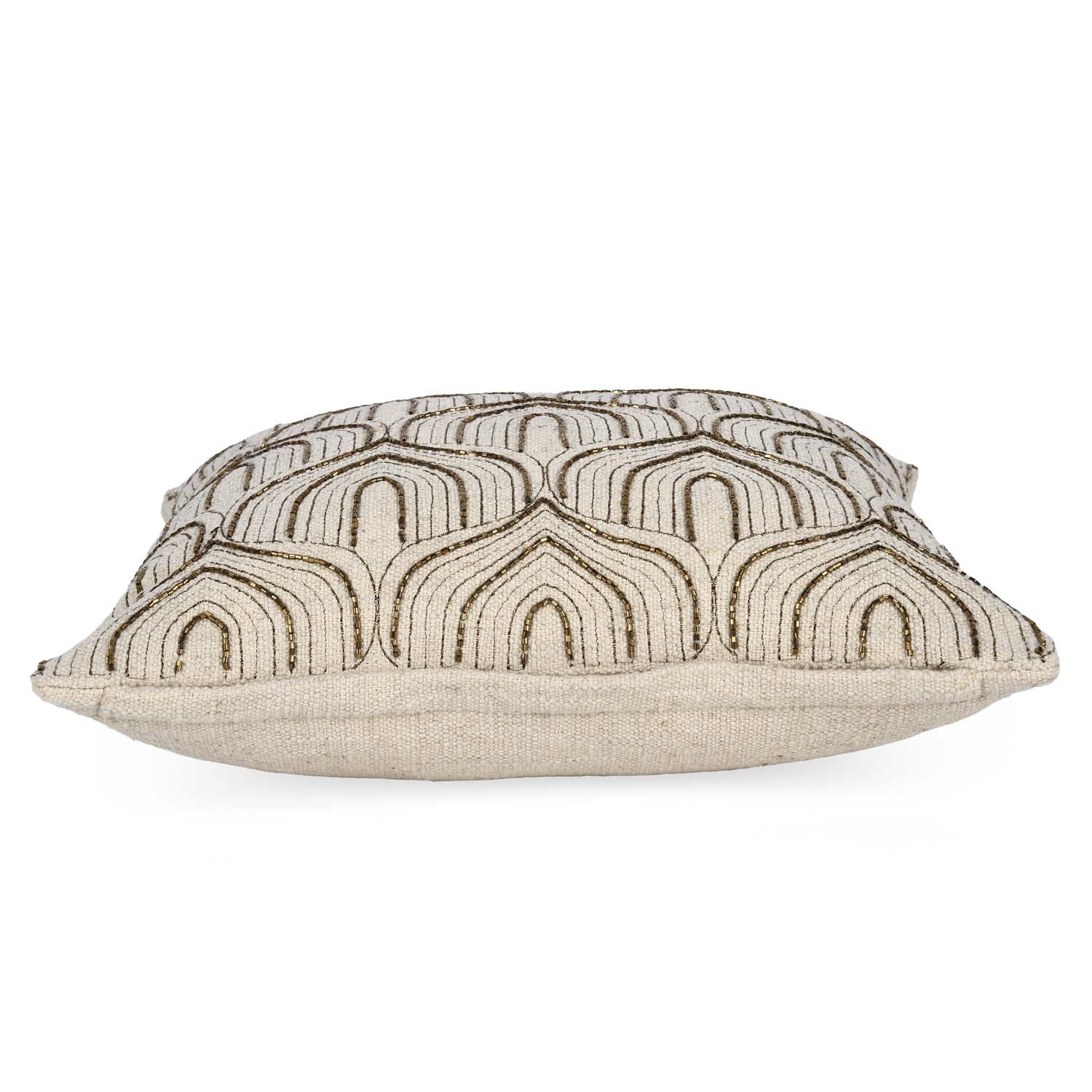 Arch Shaped Pattern Fabric Cushion Cover- Beige and Gold