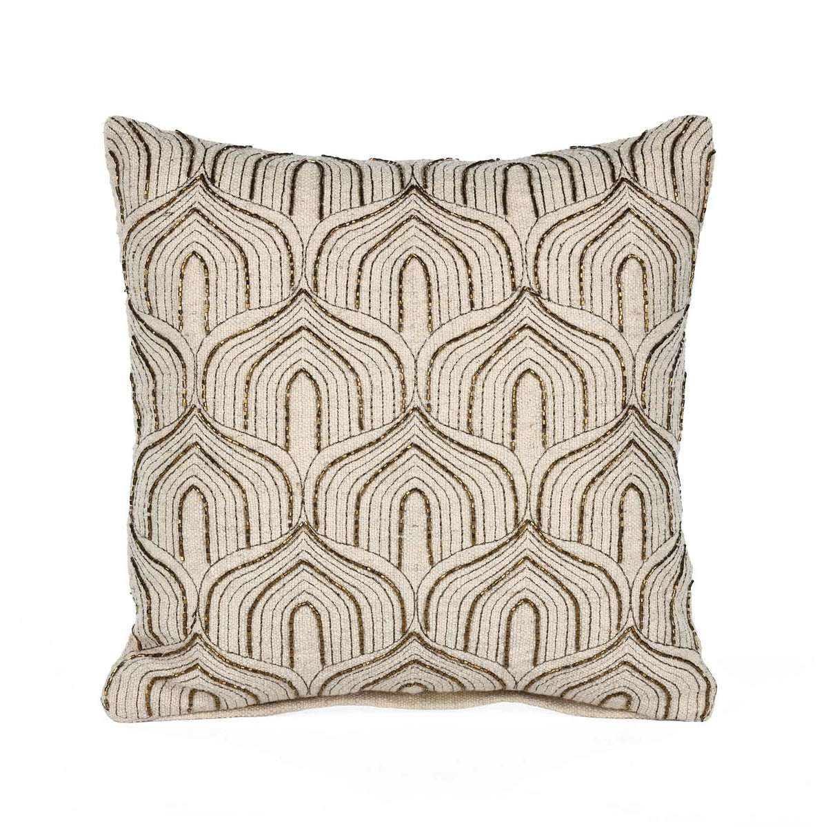 Arch Shaped Pattern Fabric Cushion Cover- Beige and Gold
