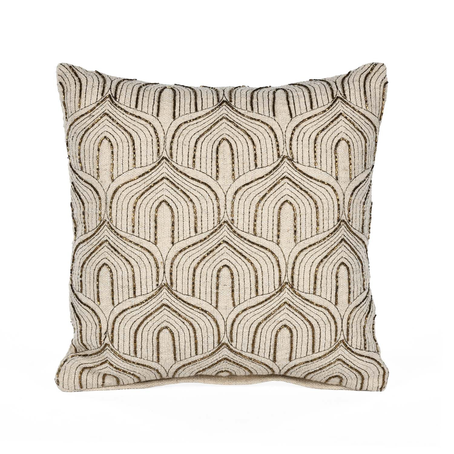 Arch Shaped Pattern Fabric Cushion Cover- Beige and Gold