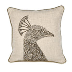 Peacock Head Pattern Fabric Cushion Cover- Beige and Gold