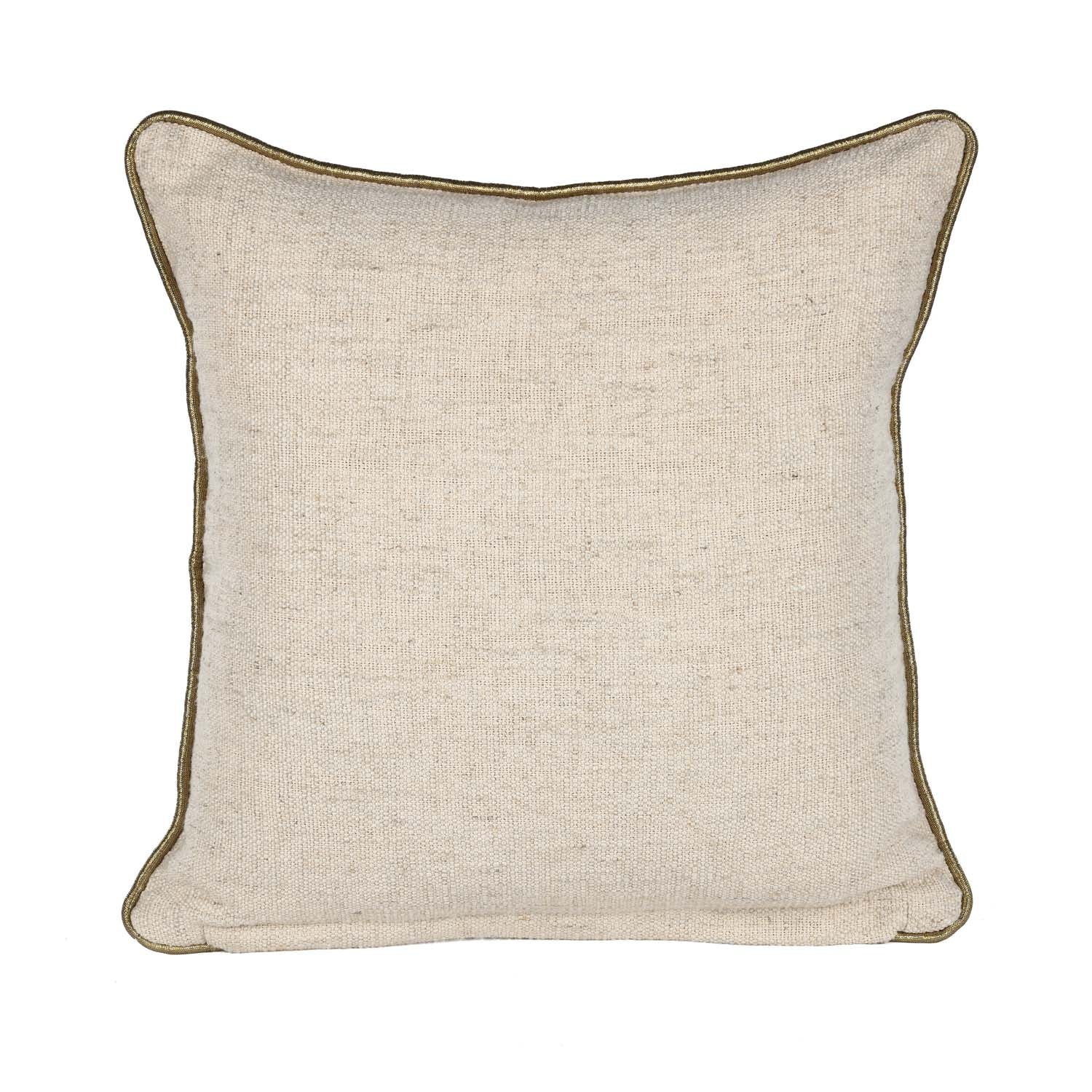 Peacock Head Pattern Fabric Cushion Cover- Beige and Gold