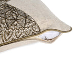 Peacock Head Pattern Fabric Cushion Cover- Beige and Gold