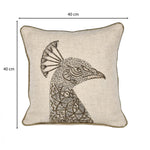 Peacock Head Pattern Fabric Cushion Cover- Beige and Gold