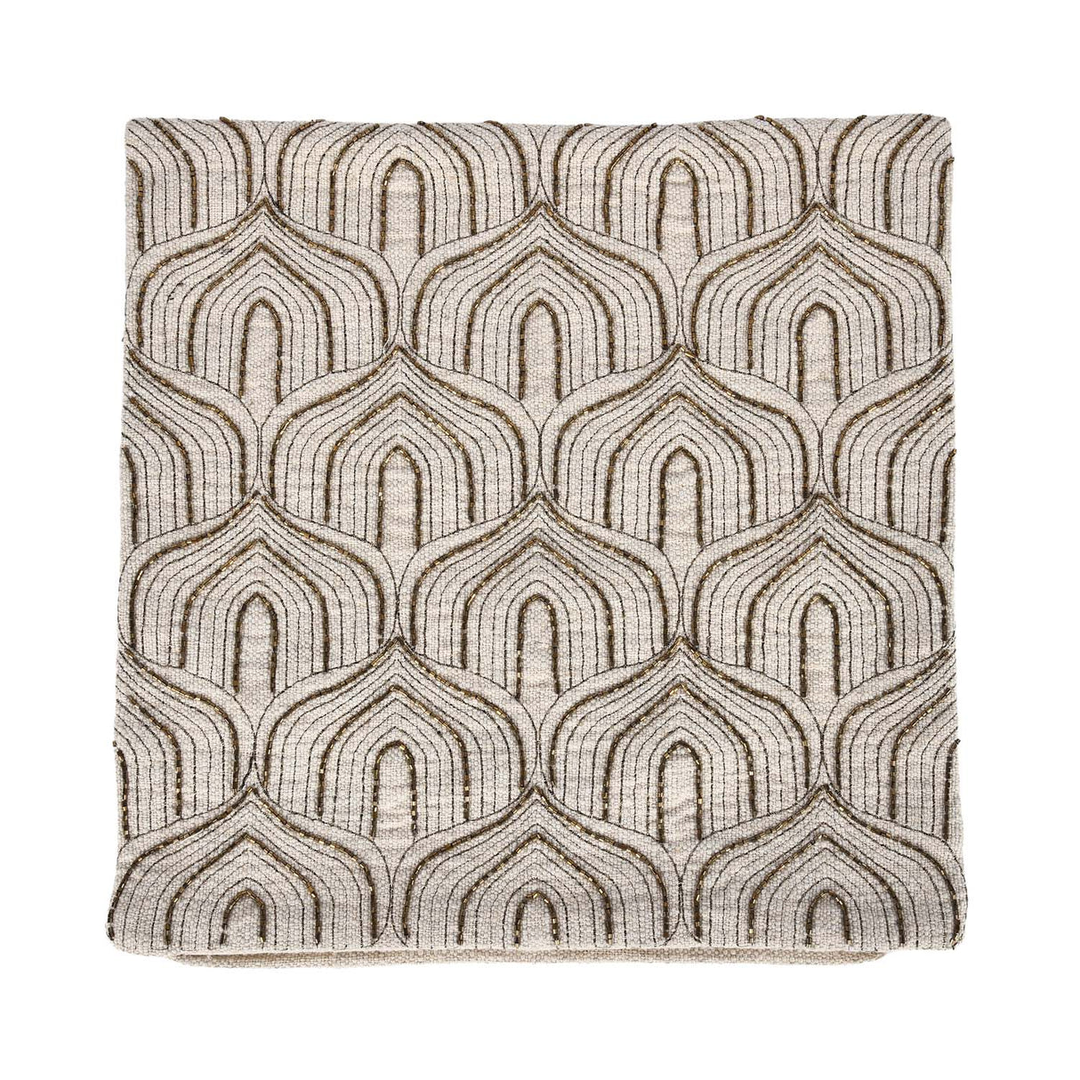 Arch Shaped Pattern Fabric Cushion Cover- Beige and Gold