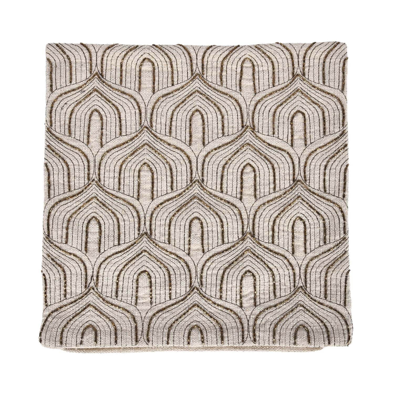 Arch Shaped Pattern Fabric Cushion Cover- Beige and Gold