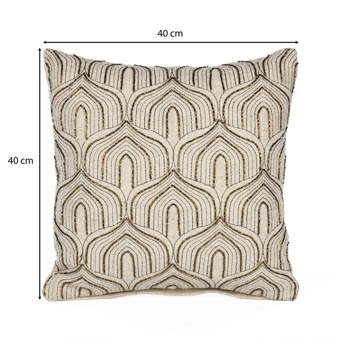 Arch Shaped Pattern Fabric Cushion Cover- Beige and Gold