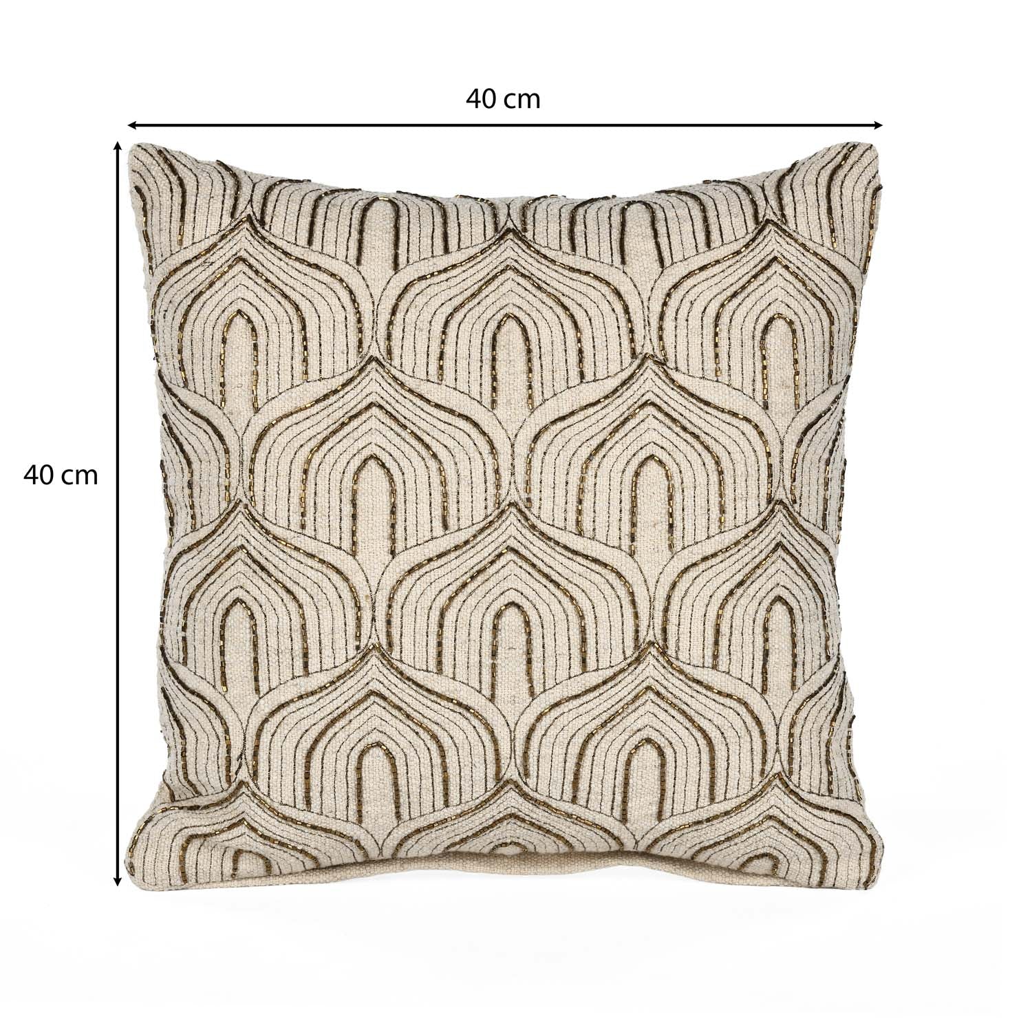 Arch Shaped Pattern Fabric Cushion Cover- Beige and Gold
