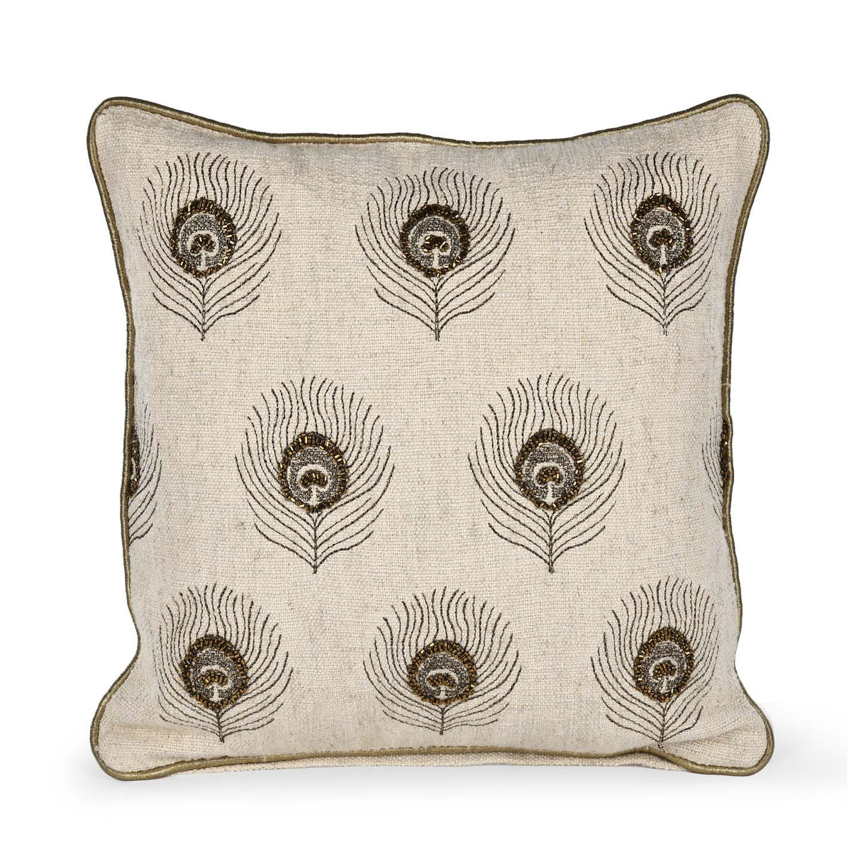 Multi Moorpank Pattern Fabric Cushion Cover- Beige and Gold