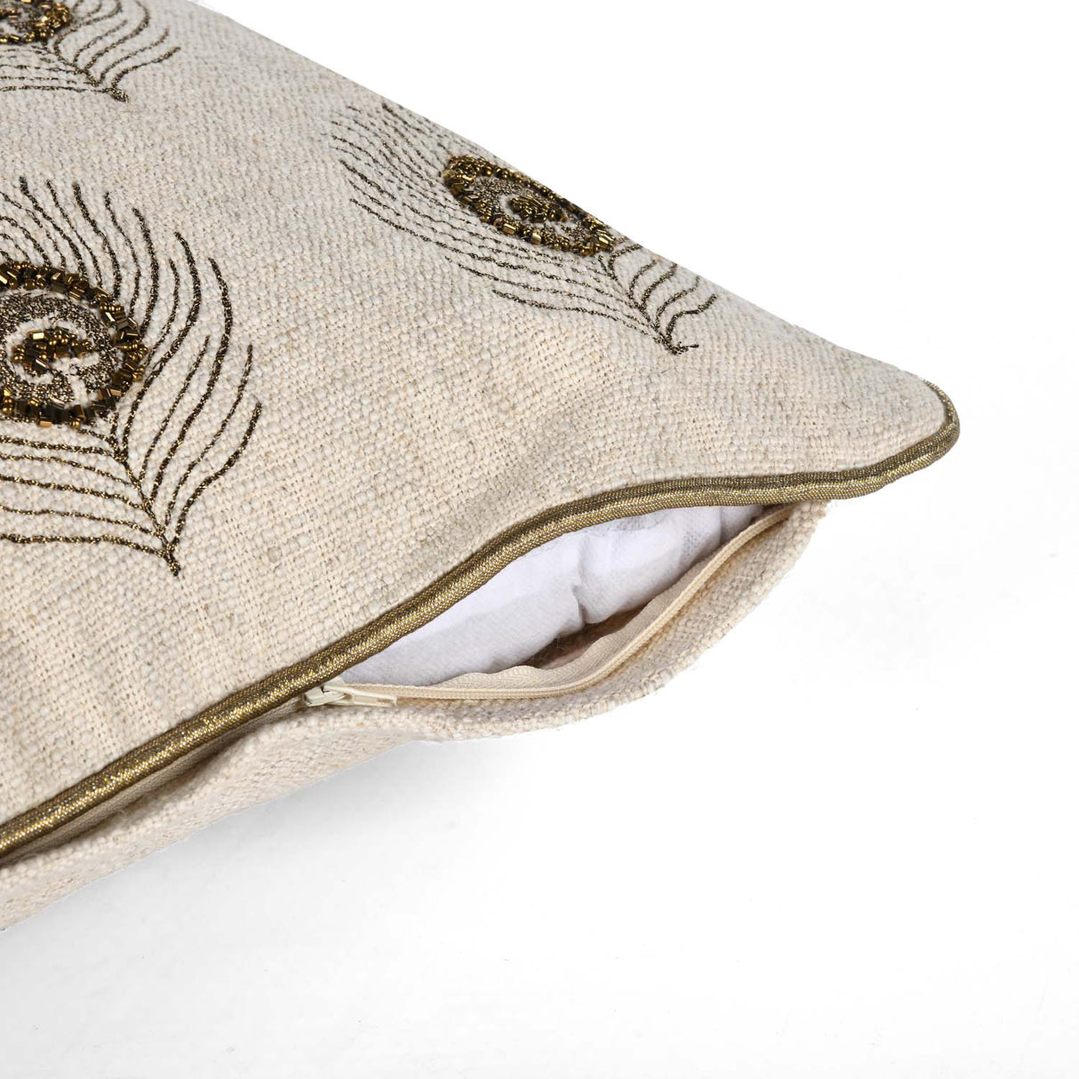 Multi Moorpank Pattern Fabric Cushion Cover- Beige and Gold