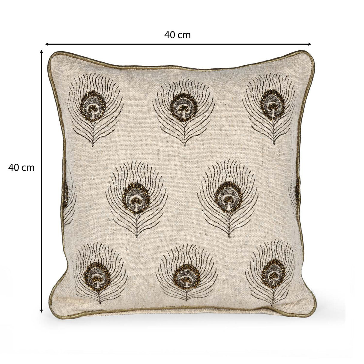 Multi Moorpank Pattern Fabric Cushion Cover- Beige and Gold
