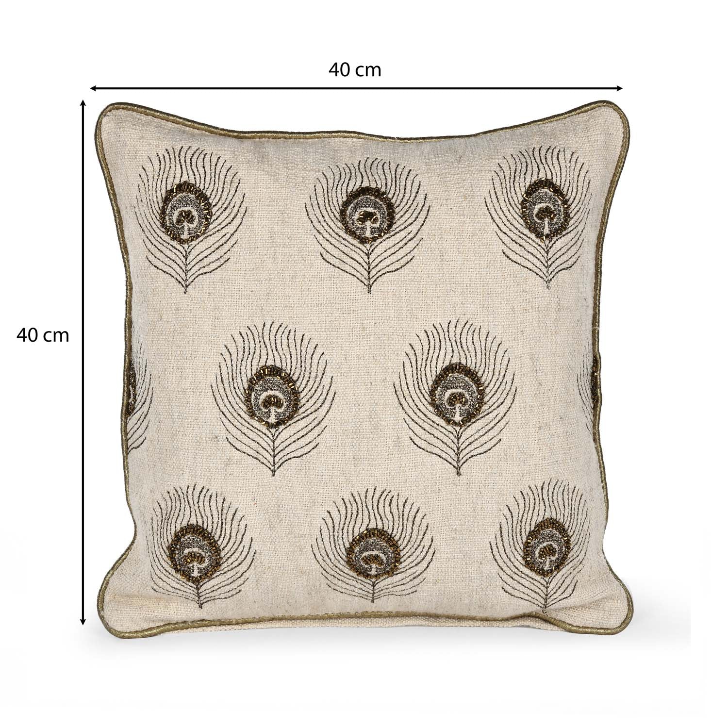 Multi Moorpank Pattern Fabric Cushion Cover- Beige and Gold