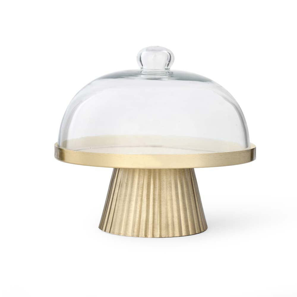 Cake Stand with Glass Lid- Gold
