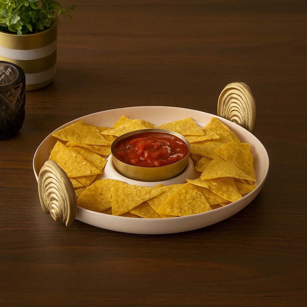 Chip and Dip Platter with Golden Arch Holders- Cream and Gold