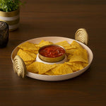 Chip and Dip Platter with Golden Arch Holders- Cream and Gold