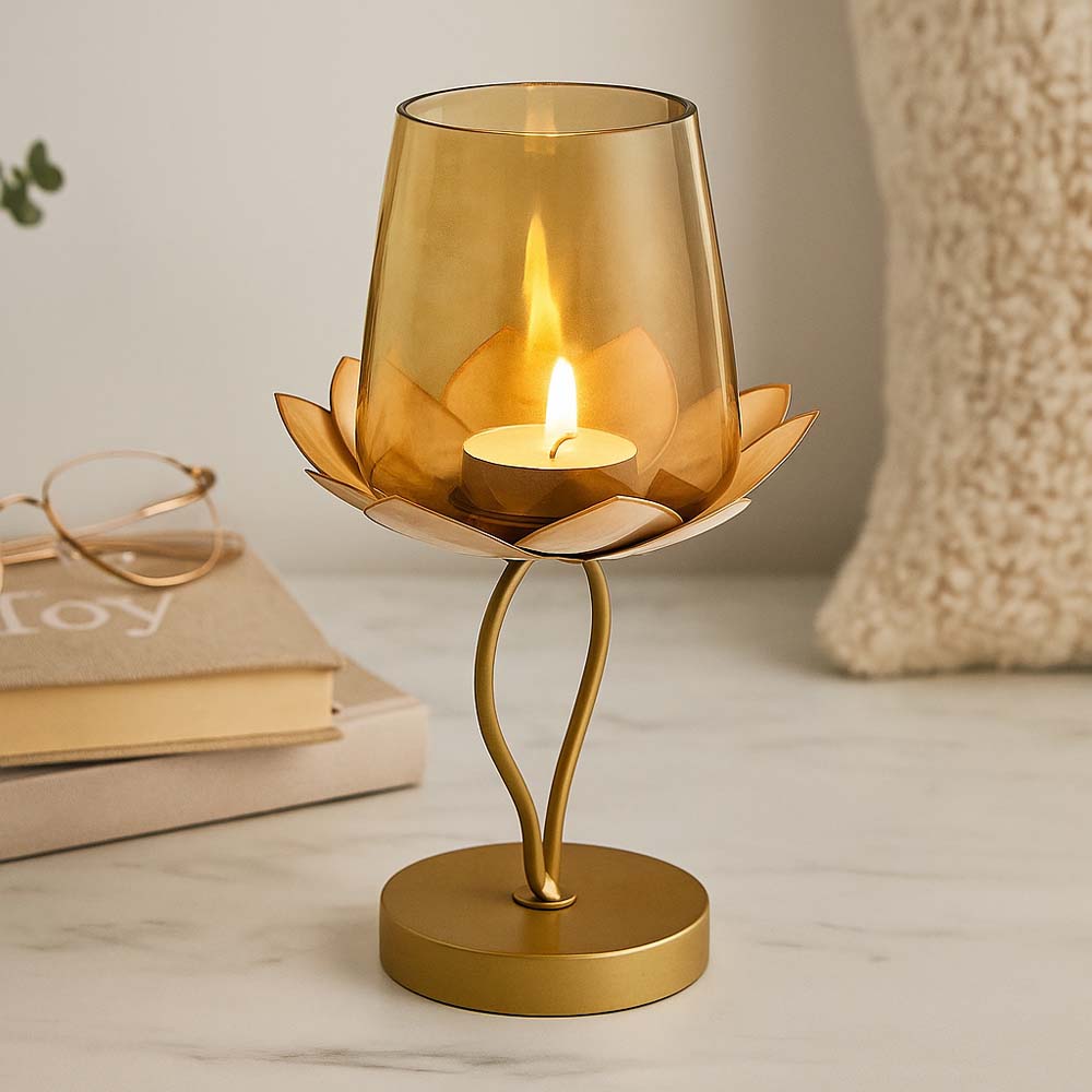 Decorative Lotus Candle Holder Small- Gold
