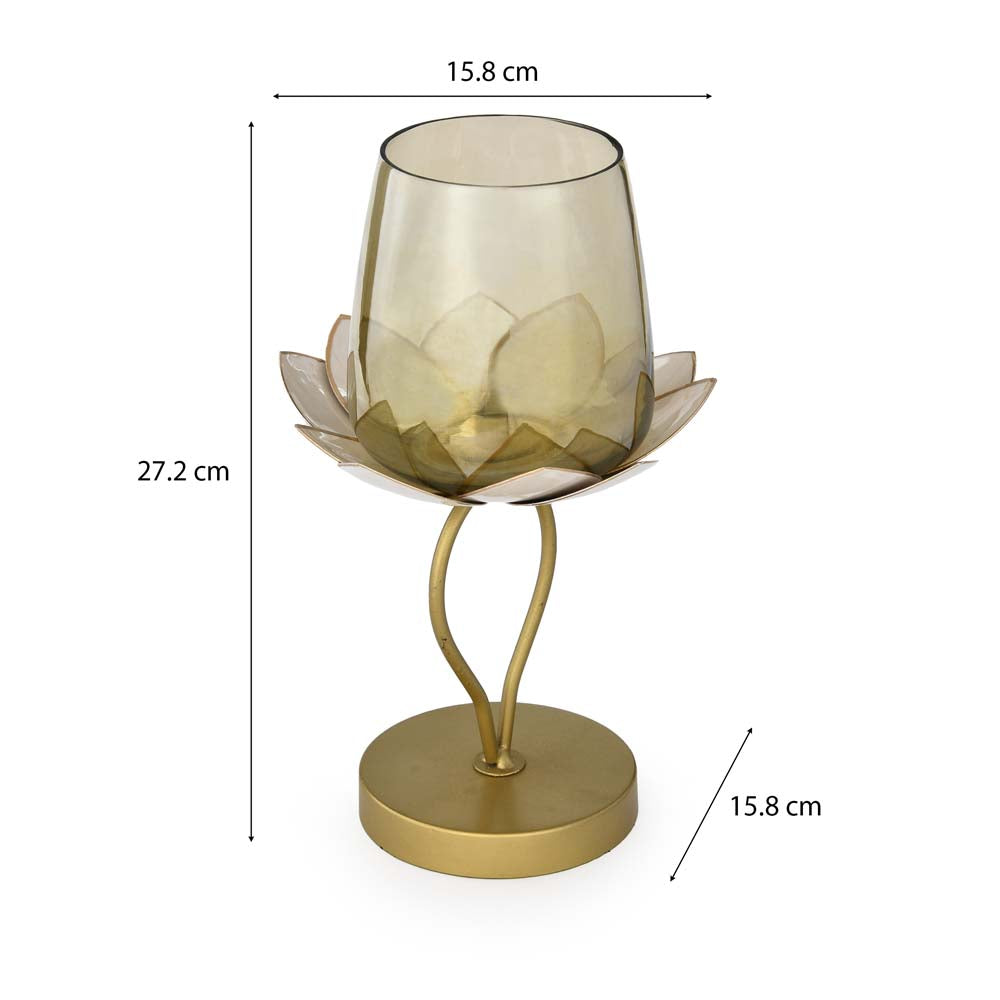 Decorative Lotus Candle Holder Small- Gold