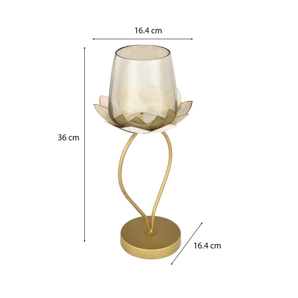 Decorative Lotus Candle Holder Large- Gold
