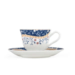 Porcelain Cup and Saucer Set of 6- White and Blue