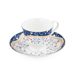 Porcelain Cup and Saucer Set of 6- White and Blue