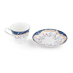 Porcelain Cup and Saucer Set of 6- White and Blue