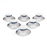 Porcelain Cup and Saucer Set of 6- White and Blue
