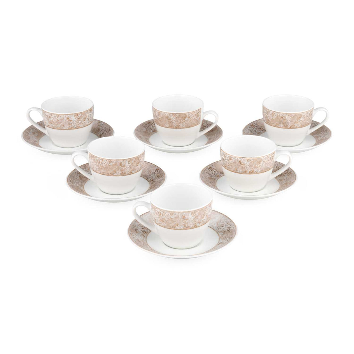Porcelain Cup and Saucer Set of 6- White