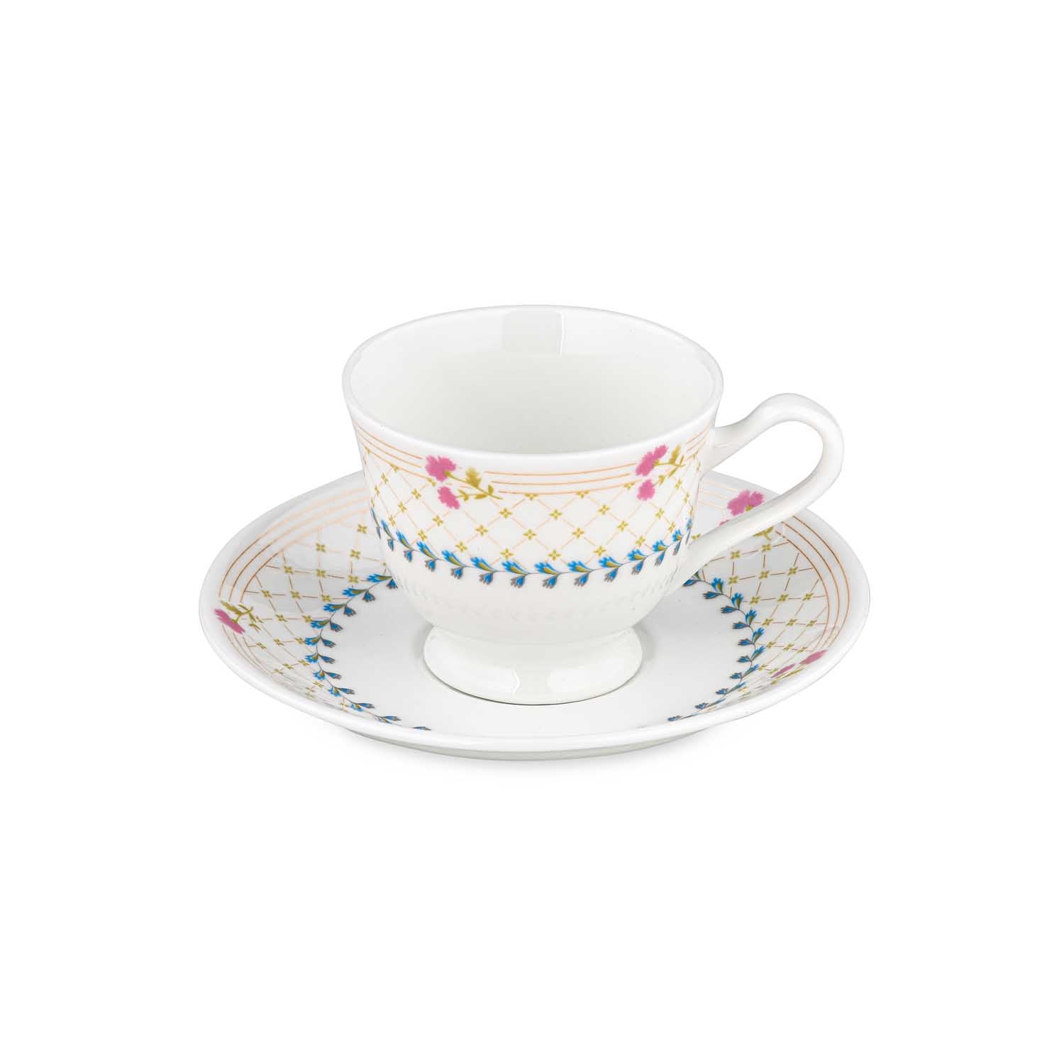 Porcelain Cup and Saucer Set of 6- Multicolor