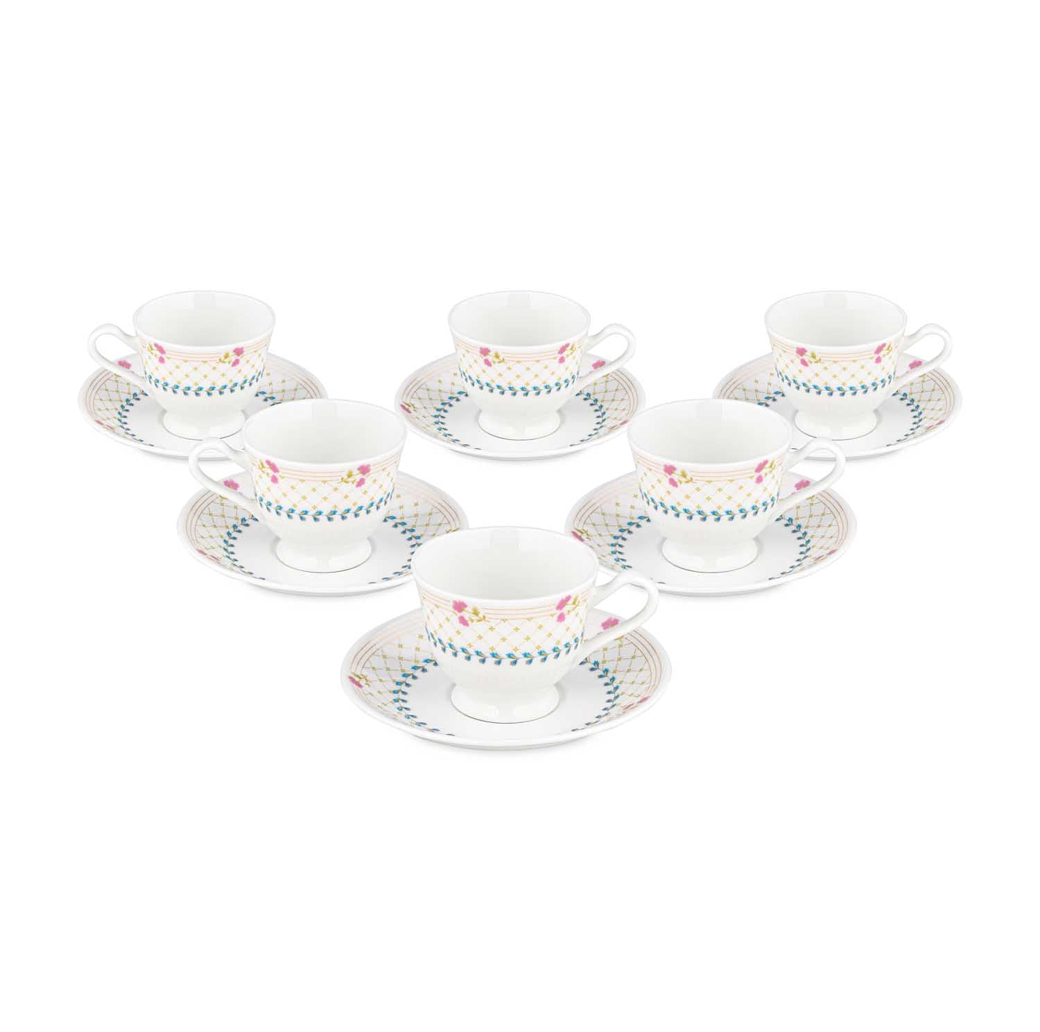 Porcelain Cup and Saucer Set of 6- Multicolor