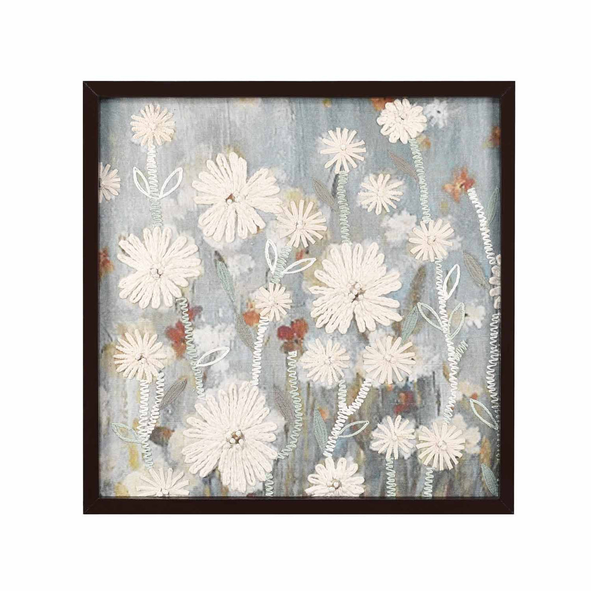 Floral Embroidered Wall Art (White & Blue)