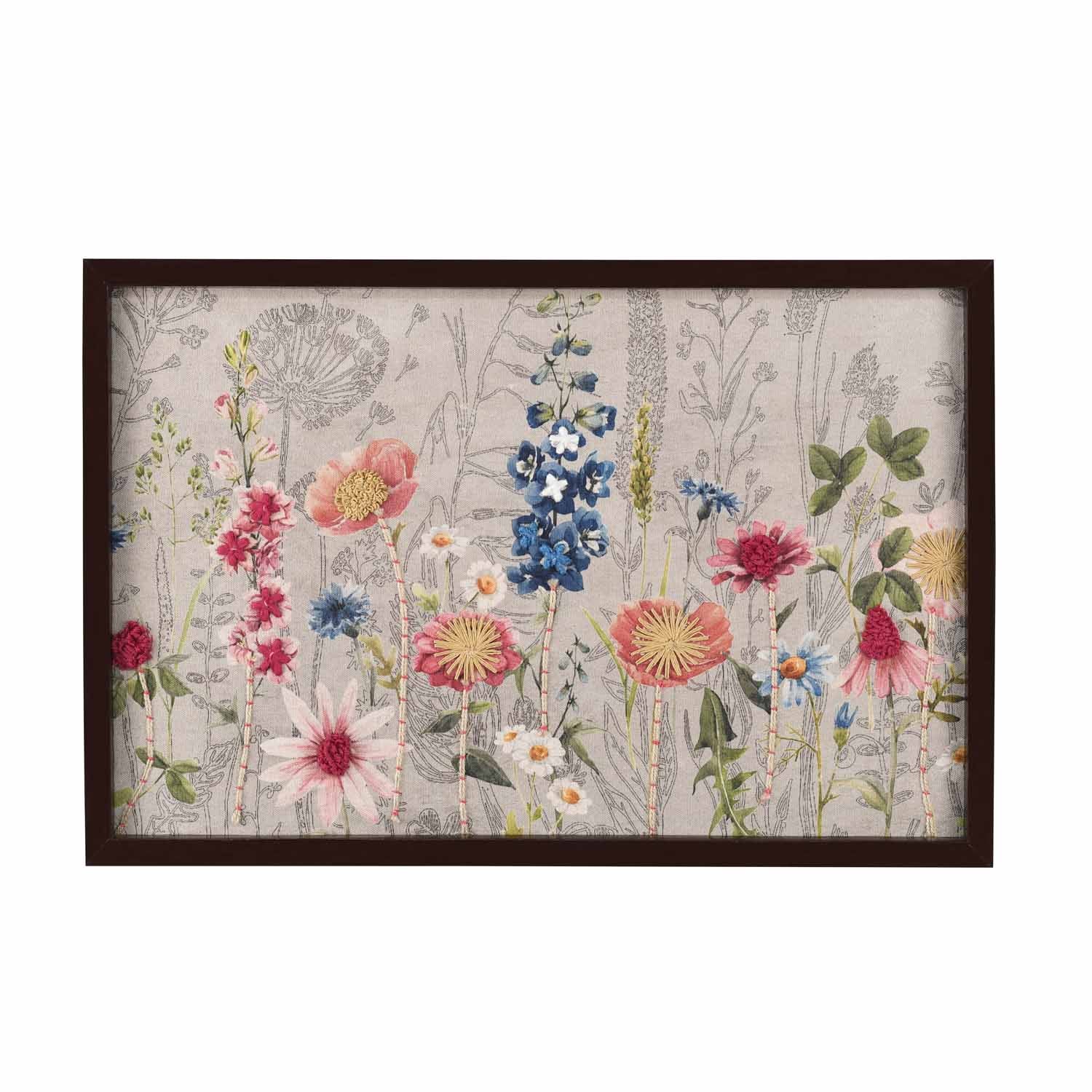 Tropical Bloom Embroidered Wall Art (Beige)