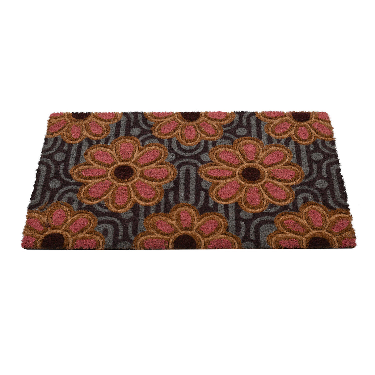 Floral Embossed PVC & Coir 18" x 30" Door Mat (Multicolor)