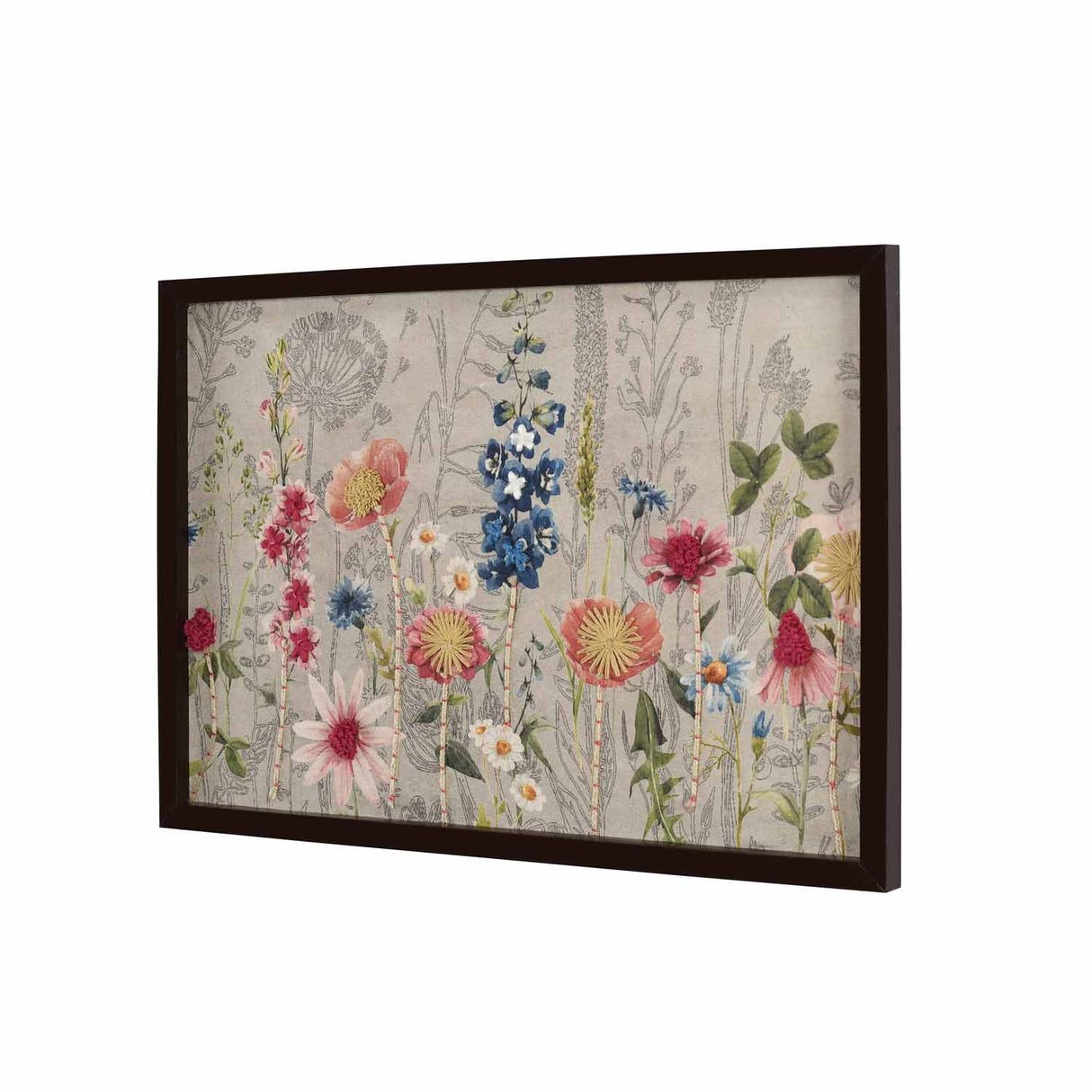 Tropical Bloom Embroidered Wall Art (Beige)