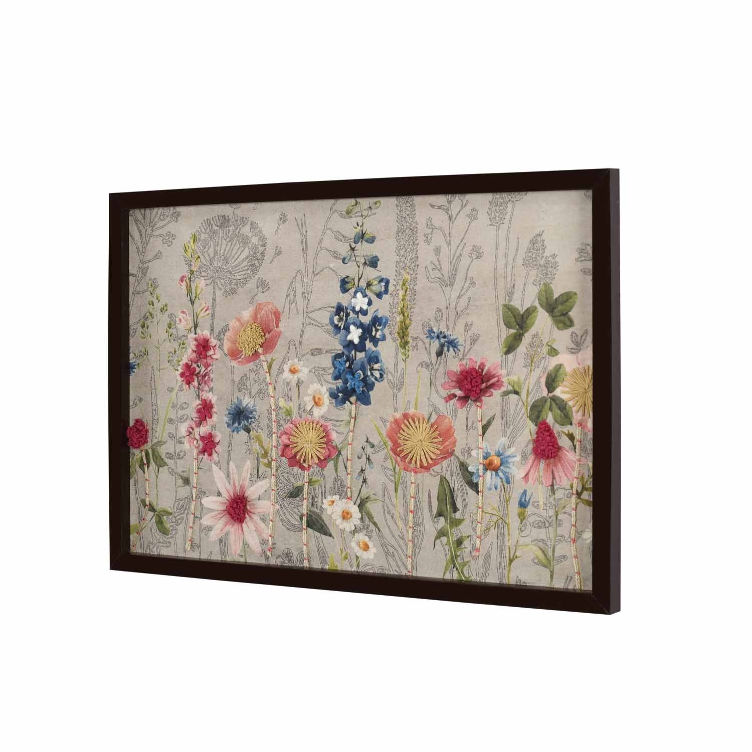 Tropical Bloom Embroidered Wall Art (Beige)