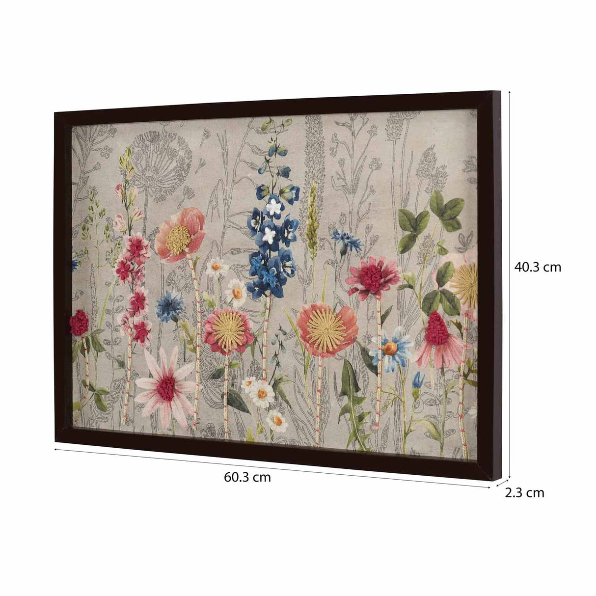 Tropical Bloom Embroidered Wall Art (Beige)