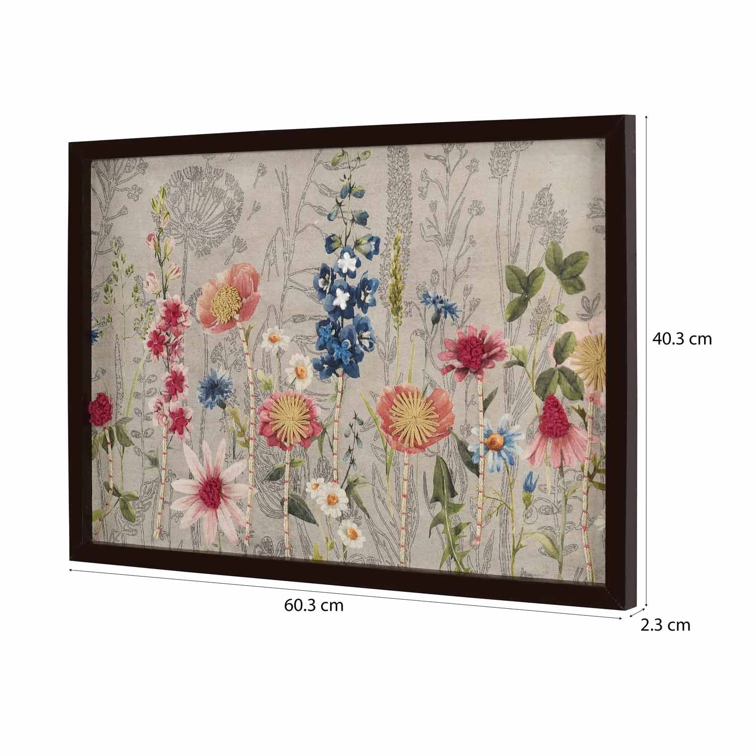Tropical Bloom Embroidered Wall Art (Beige)