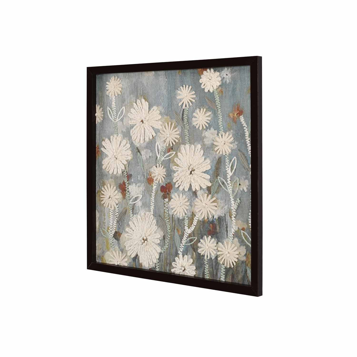 Floral Embroidered Wall Art (White & Blue)