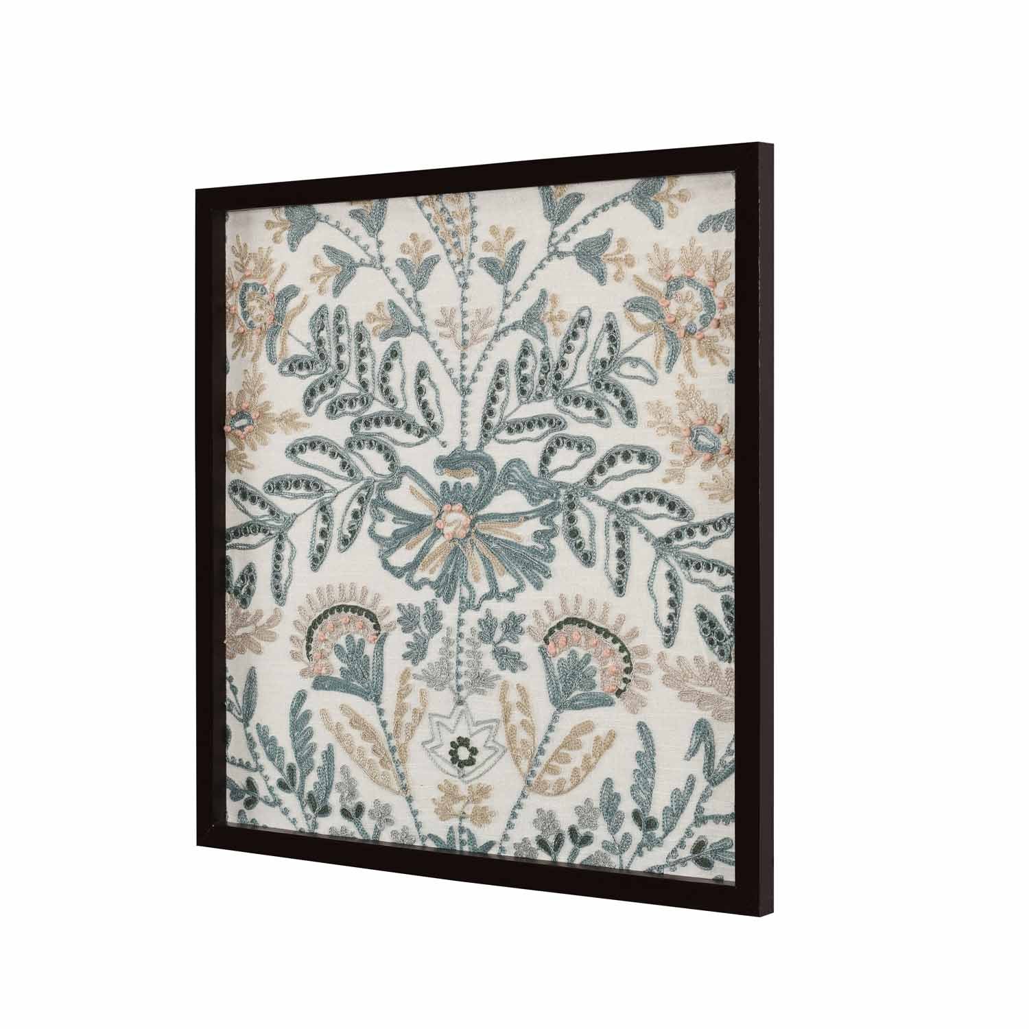 Foliage Embroidered Wall Art (Blue)