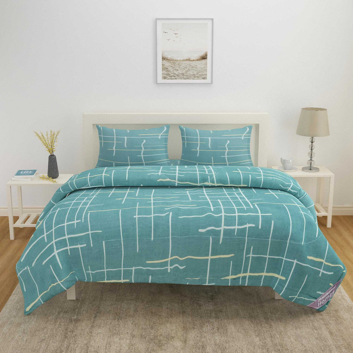 Geometric Polyester 4 Pieces Double Bedding Set (Blue)