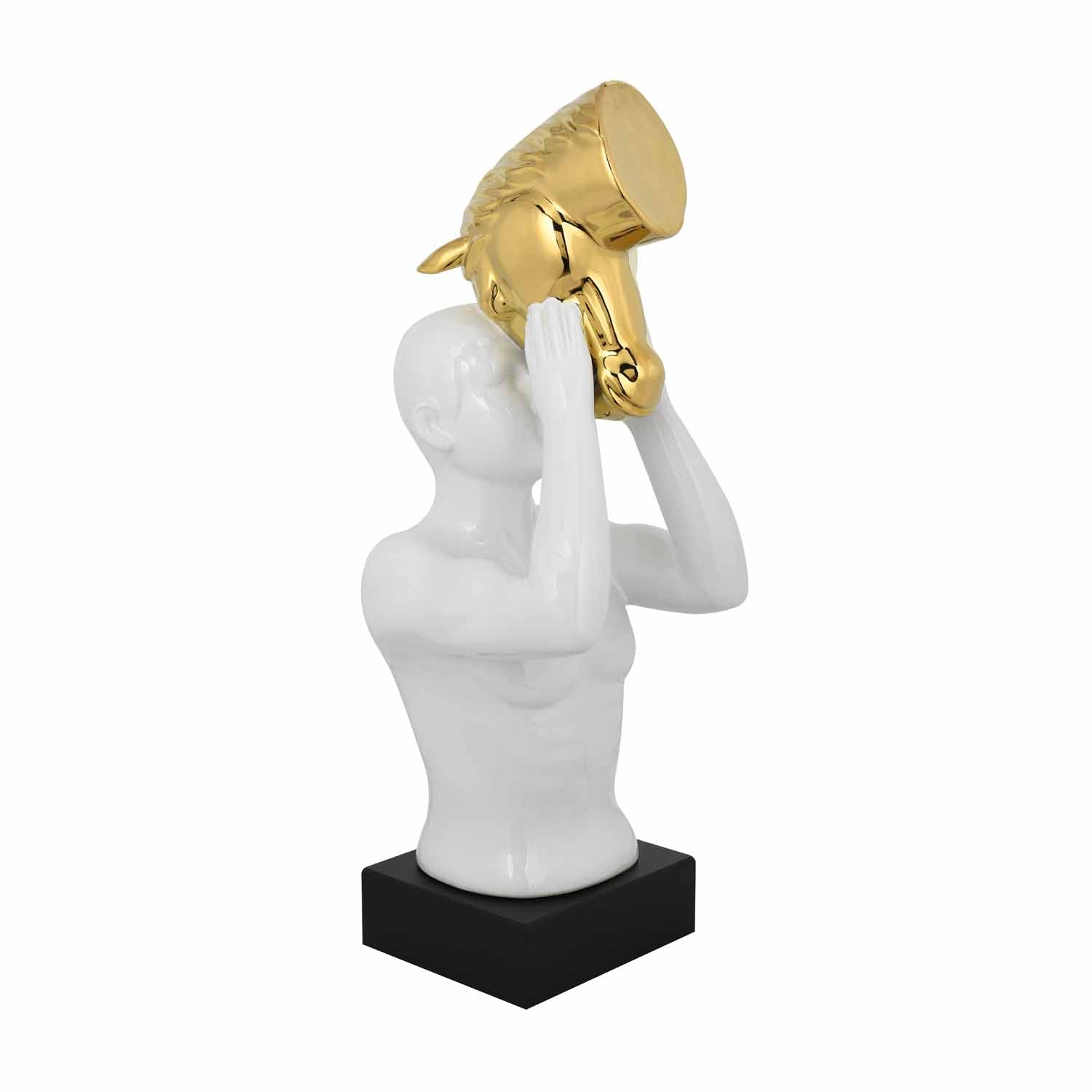 Man and Horse Ceramic & MDF Showpiece- White & Gold