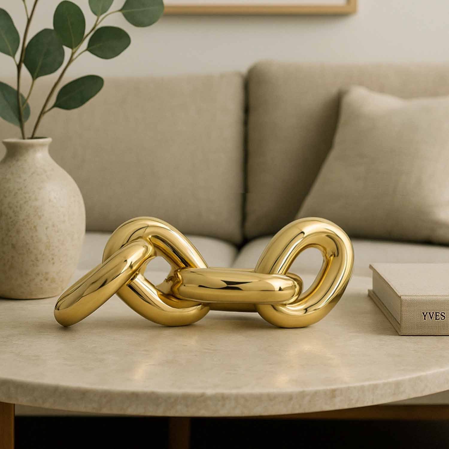 Chain Knot Ceramic Tabletop Decor Showpiece- Gold