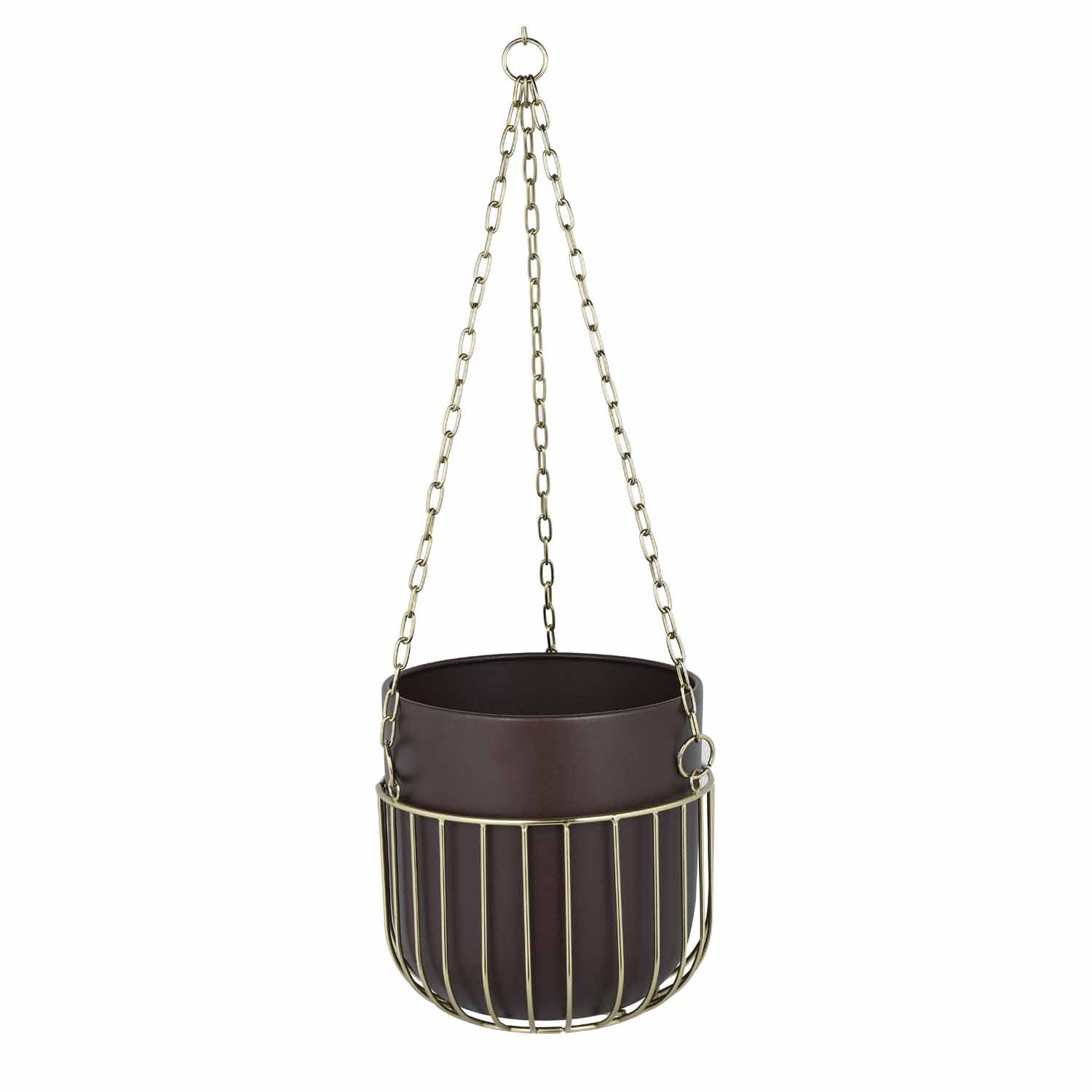 Hanging Metal Planter Medium- Brown and Gold