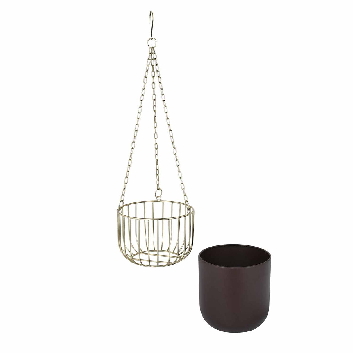 Hanging Metal Planter Medium- Brown and Gold