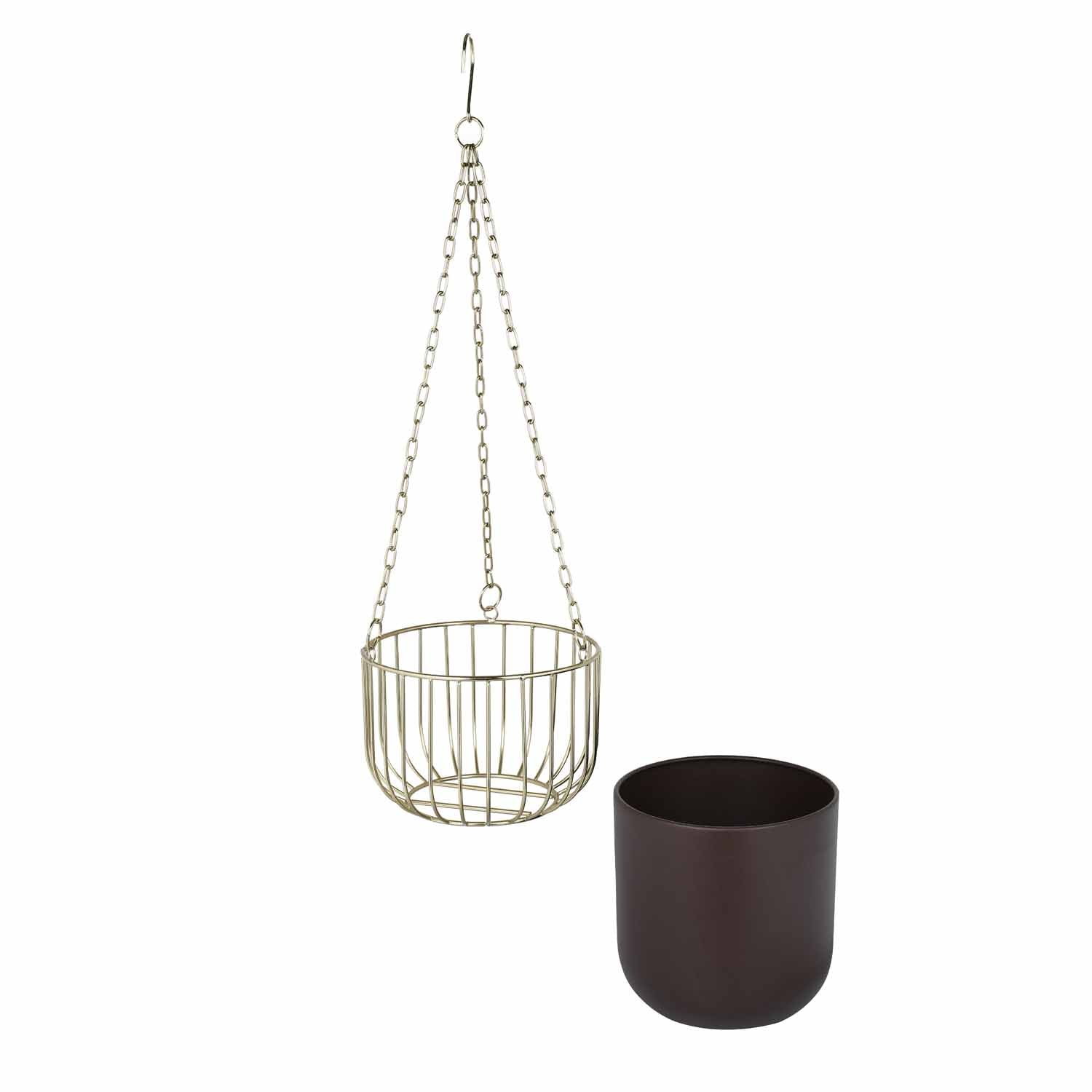 Hanging Metal Planter Medium- Brown and Gold