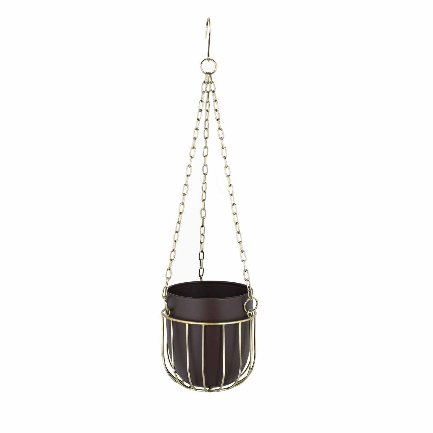 Hanging Metal Planter Small- Brown and Gold