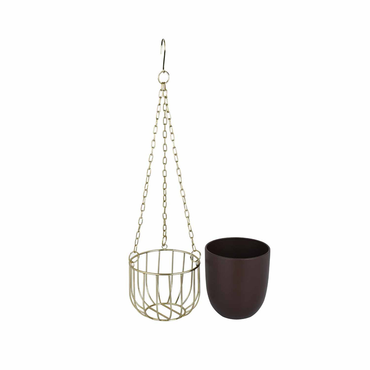 Hanging Metal Planter Small- Brown and Gold